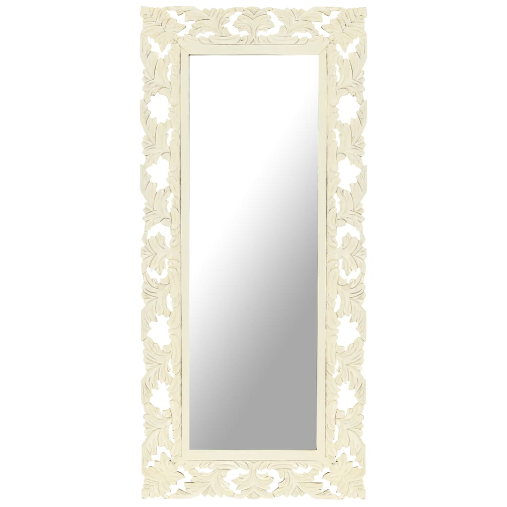 vidaXL Käsinveistetty peili valkoinen 110×50 cm täysi mangopuu