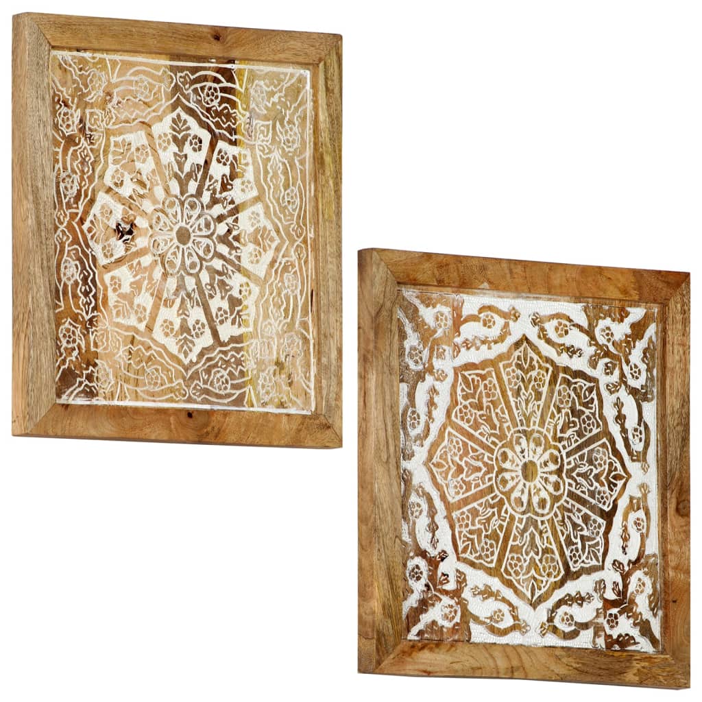 Ručně vyřezávané nástěnné panely 2 ks mangovník 60x60x2,5 cm