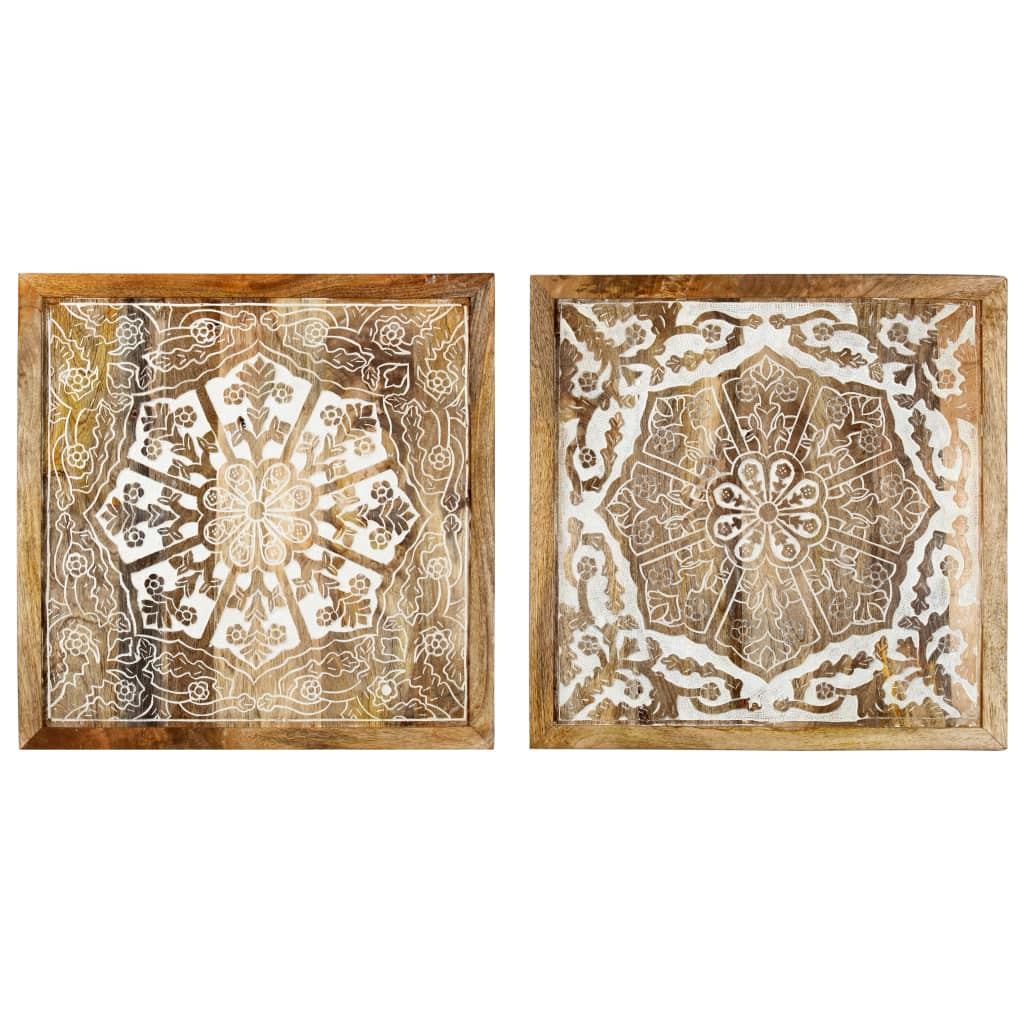 Ručně vyřezávané nástěnné panely 2 ks mangovník 60x60x2,5 cm