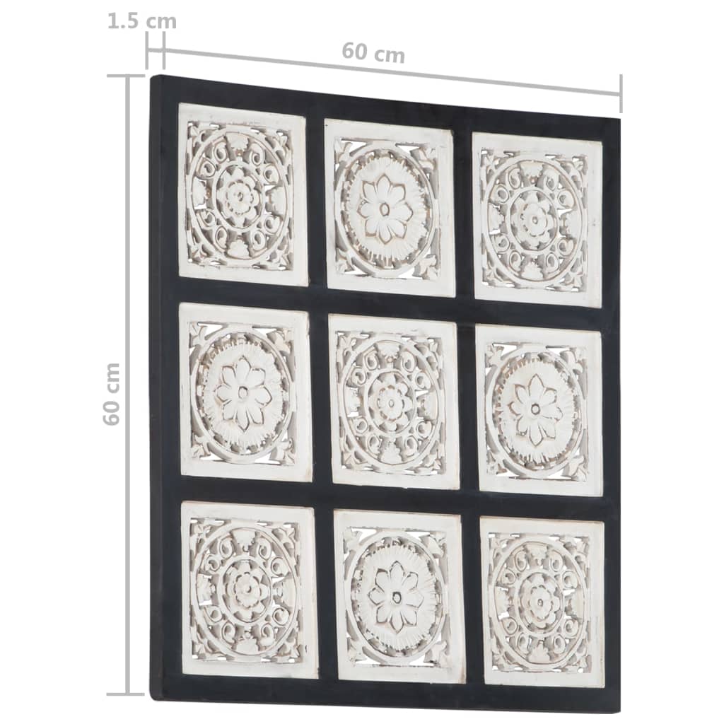 Fekete és fehér kézzel faragott fali panel MDF 60 x 60 x 1,5 cm 