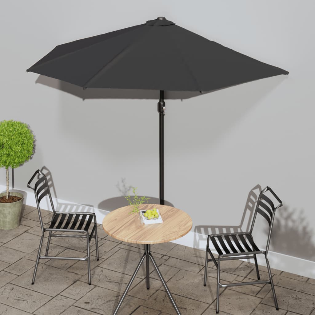 vidaXL Umbrelă de balcon tijă aluminiu negru 270x144x222cm semicerc