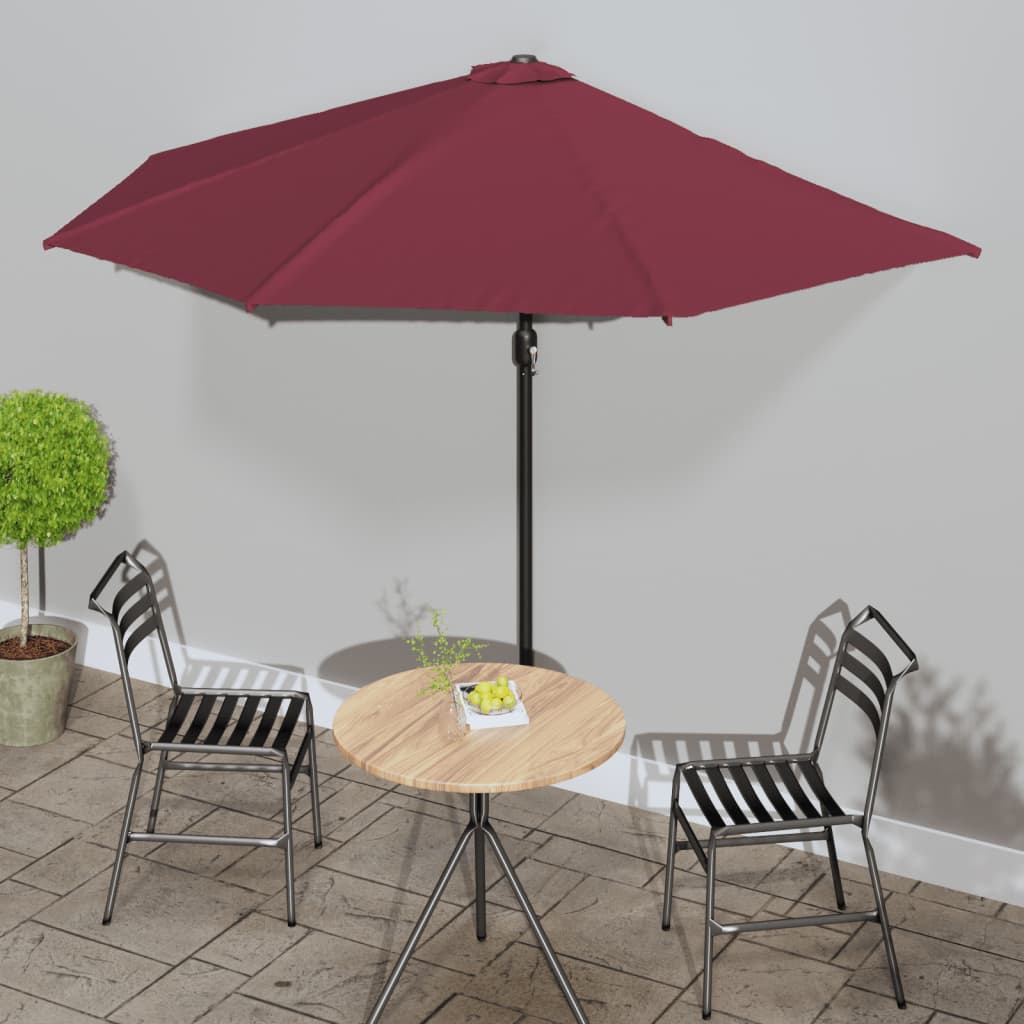 vidaXL Umbrelă de balcon, tijă aluminiu bordo 300x155x223cm semirotund