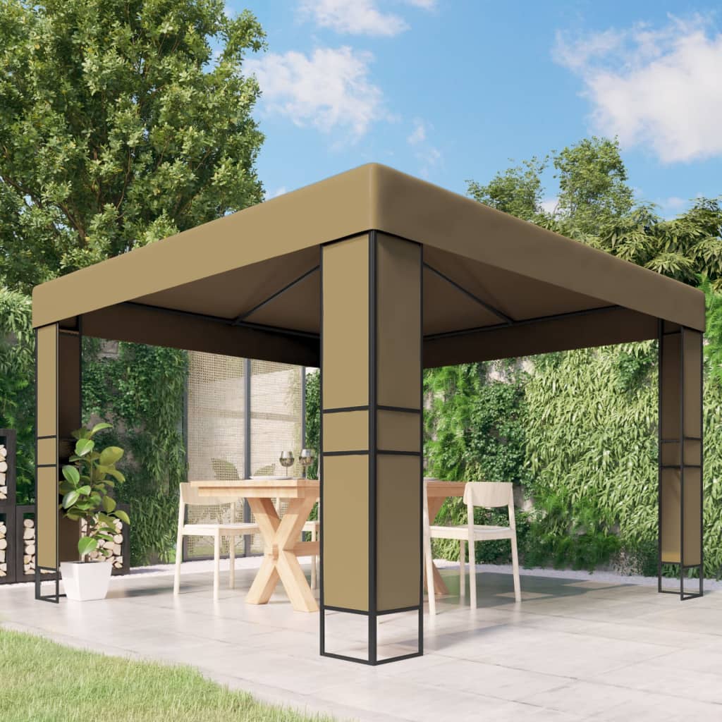 vidaXL Pavilion cu acoperiș dublu, gri taupe, 3 x 3 x 2,7 m, 180 g/m²