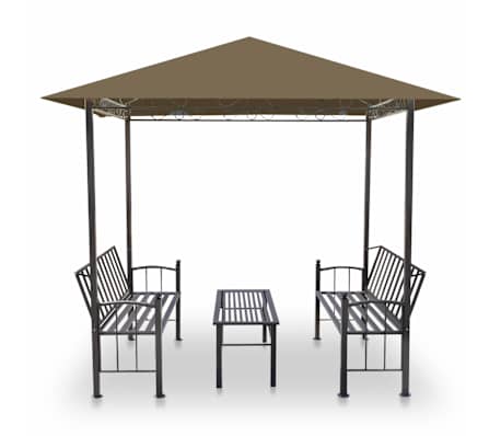 vidaXL Garden Pavilion with Table and Benches 2.5x1.5x2.4 m Taupe 180 g/m&sup2;