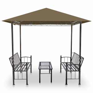 vidaXL Garden Pavilion with Table and Benches 2.5x1.5x2.4 m Taupe 180 g/m&sup2;
