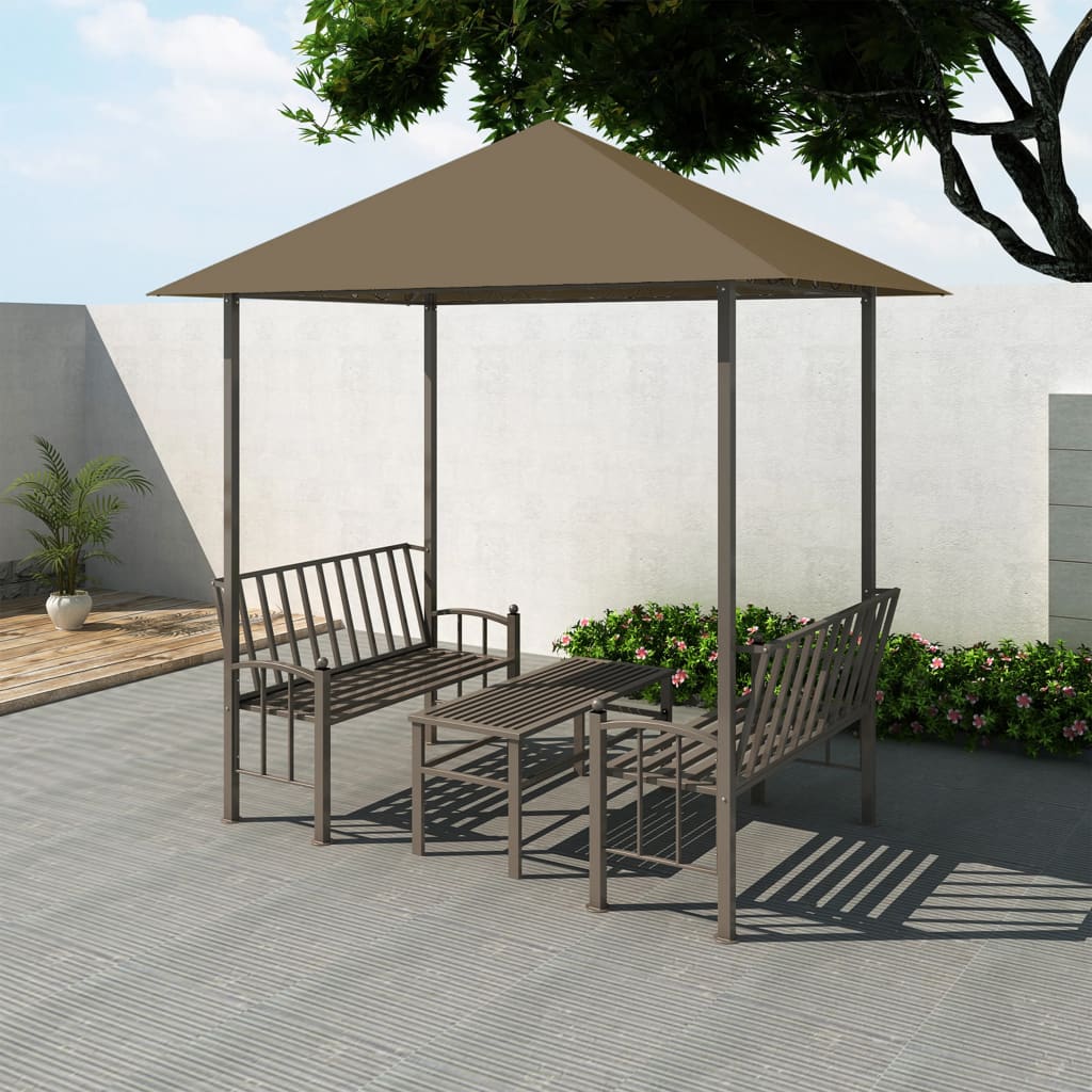 Gartenpavillon mit Tisch und Bänken 2,5×1,5×2,4 m Taupe 180 g/m² kaufen