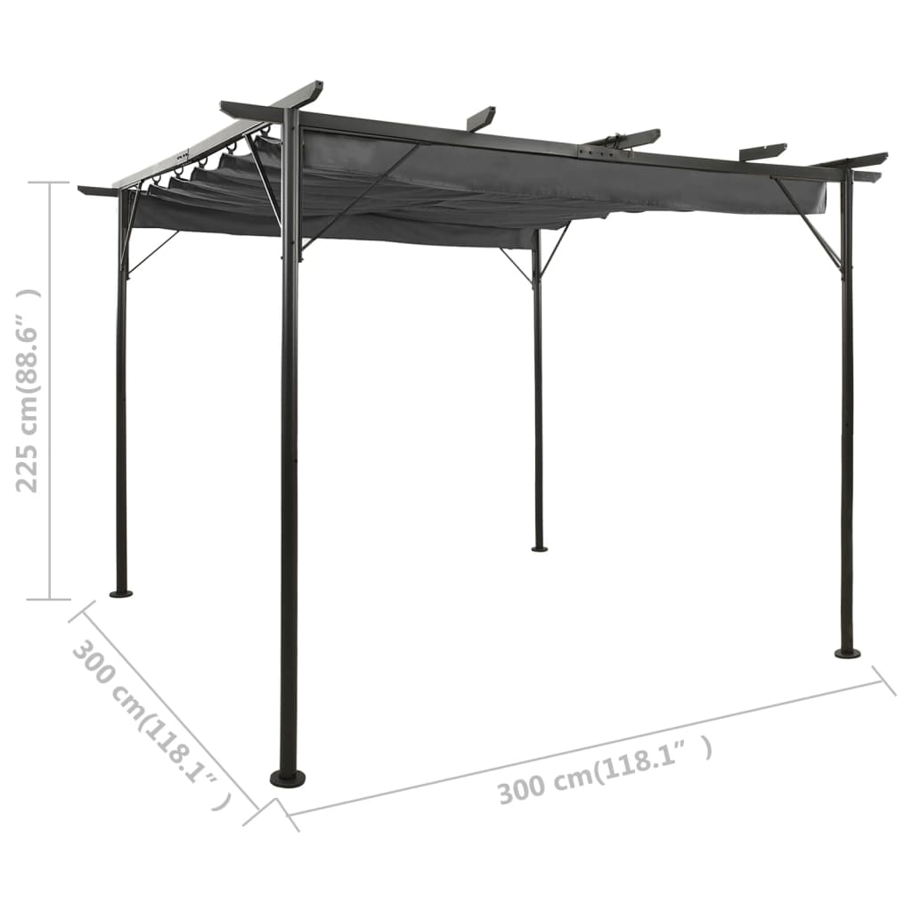 Pergolă cu acoperiș retractabil, antracit, 3x3m, oțel, 180 g/m²