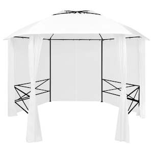 Vrtni šotor z zavesami 360x312x265 cm bel 180 g/m²