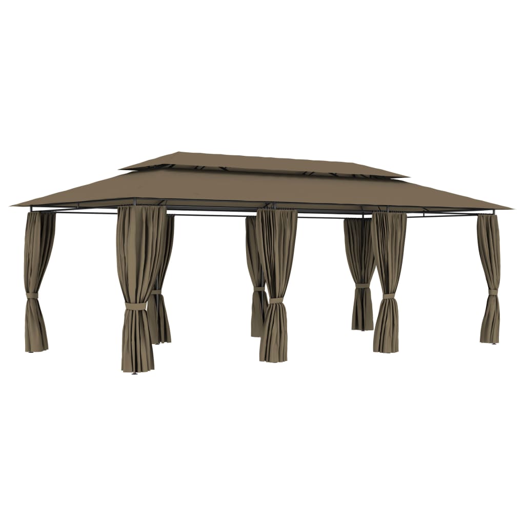 vidaXL Pavillon mit Vorhängen 600x298x270 cm Taupe 180 g/m²