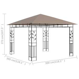Altán s moskytiérou 3 x 3 x 2,73 m taupe 180 g/m² - obrázek 5