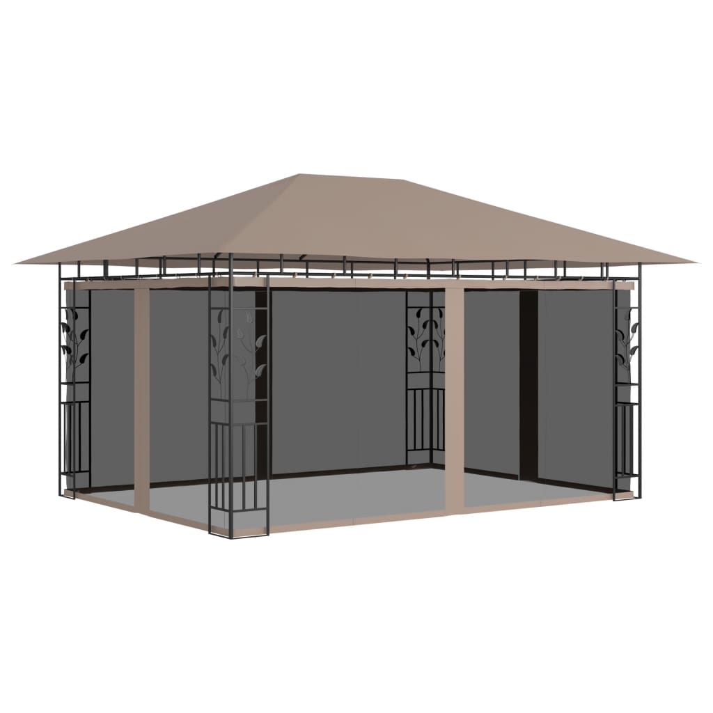 vidaXL Pavillon mit Moskitonetz 4x3x2,73 m Taupe 180 g/m²