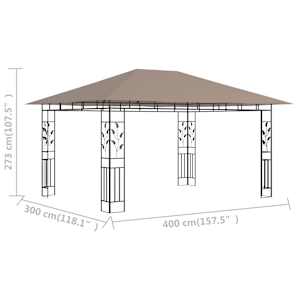 Altán s moskytiérou 4 x 3 x 2,73 m taupe 180 g/m² - obrázek 6