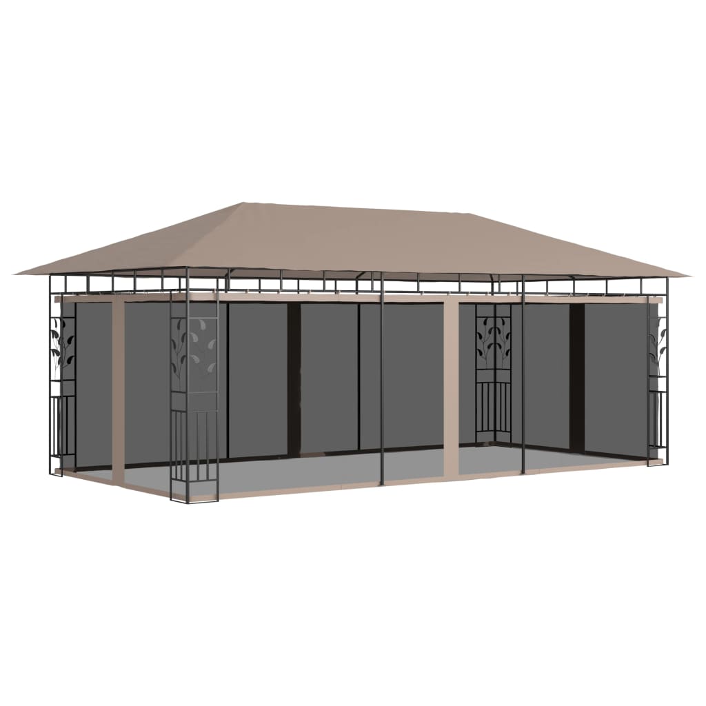 13: vidaXL pavillon med myggenet 6x3x2,73 m 180 g/m² gråbrun