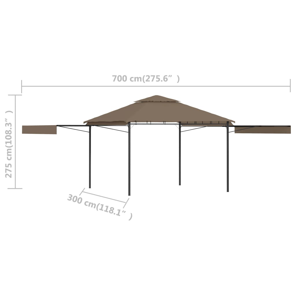  Altánok s 2 výsuvnými strechami 3x3x2,75 m sivohnedý 180 g/㎡