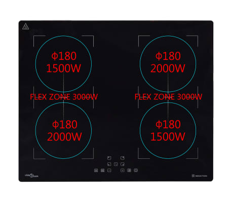 vidaXL Inducción integrada Flexizone control táctil 3000 W 60 cm