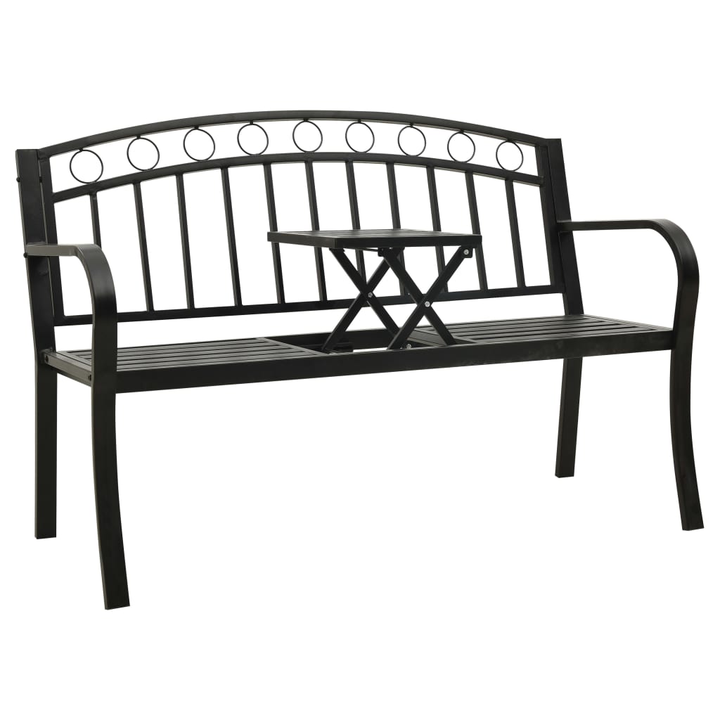 vidaXL Bancă de grădină cu masă, negru, 125 cm, oțel vidaXL imagine model 2022