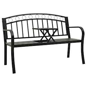 vidaXL Garden Bench with a Table 49.2" Steel Black