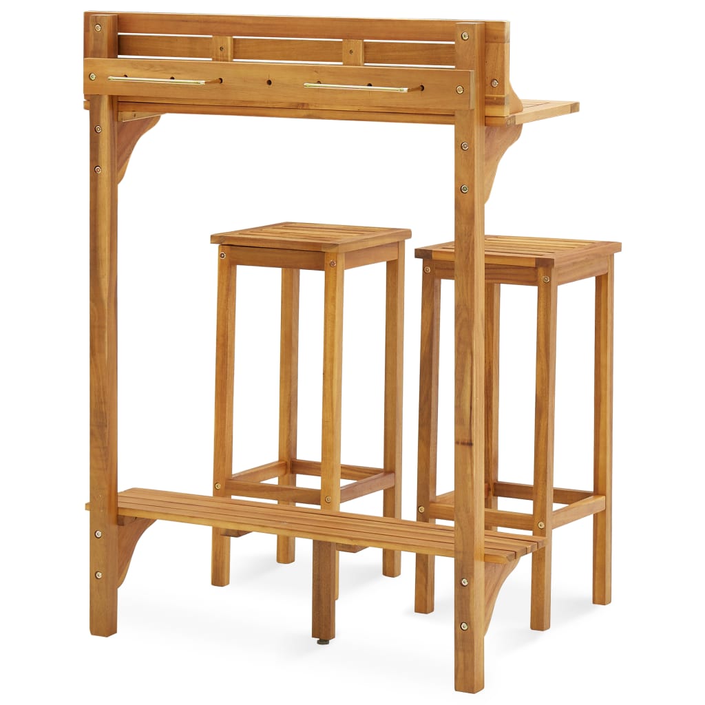 Set mobilier bar de balcon, 3 piese, lemn masiv de acacia