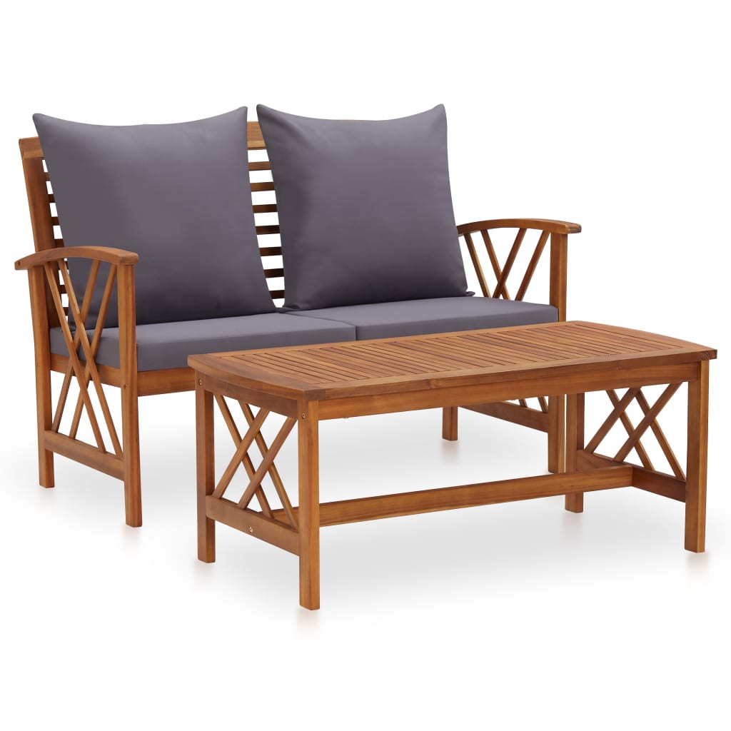 vidaXL 2-tlg. Garten-Lounge-Set mit Auflagen Massivholz Akazie