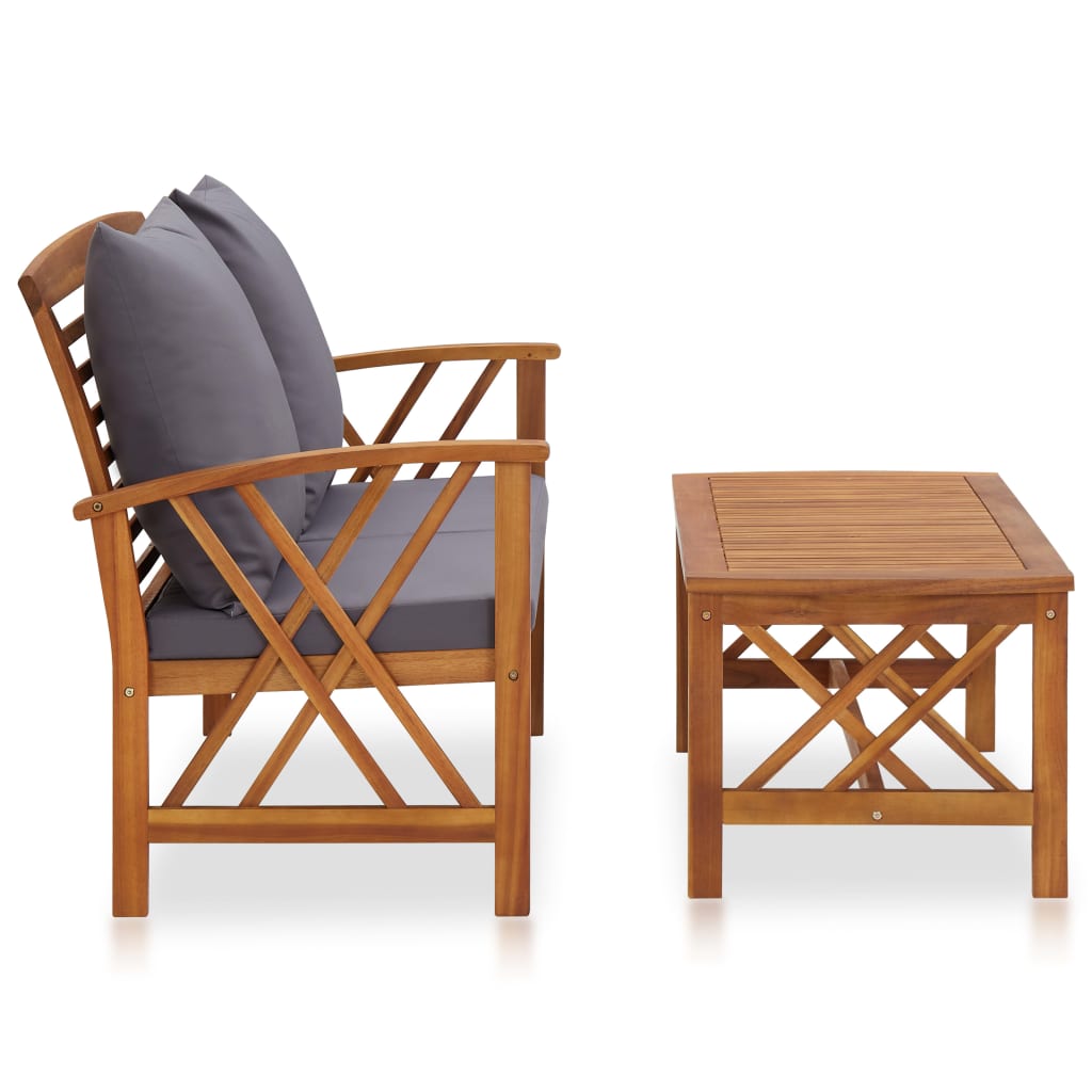 vidaXL 2-delige Loungeset met kussens massief acaciahout afbeelding