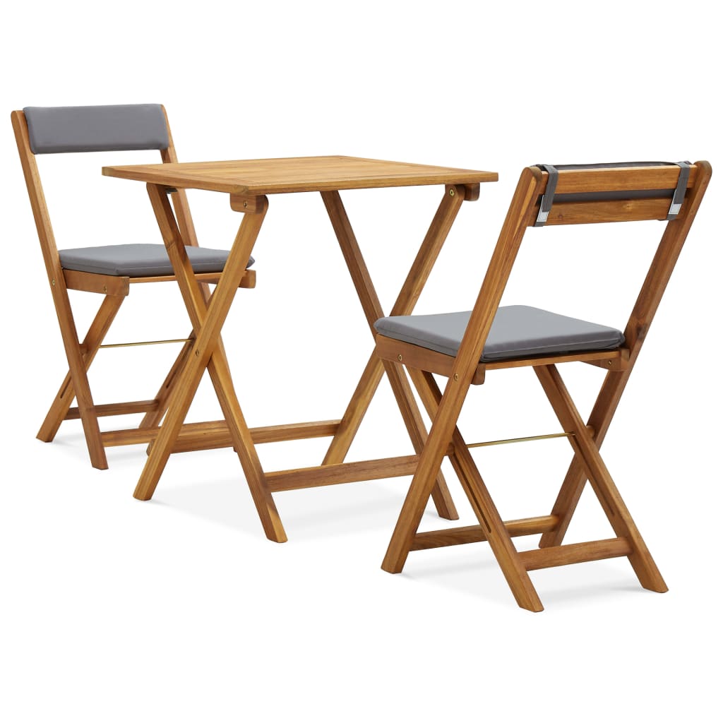 

vidaXL 3 Piece Folding Bistro Set with Cushions Solid Acacia Wood