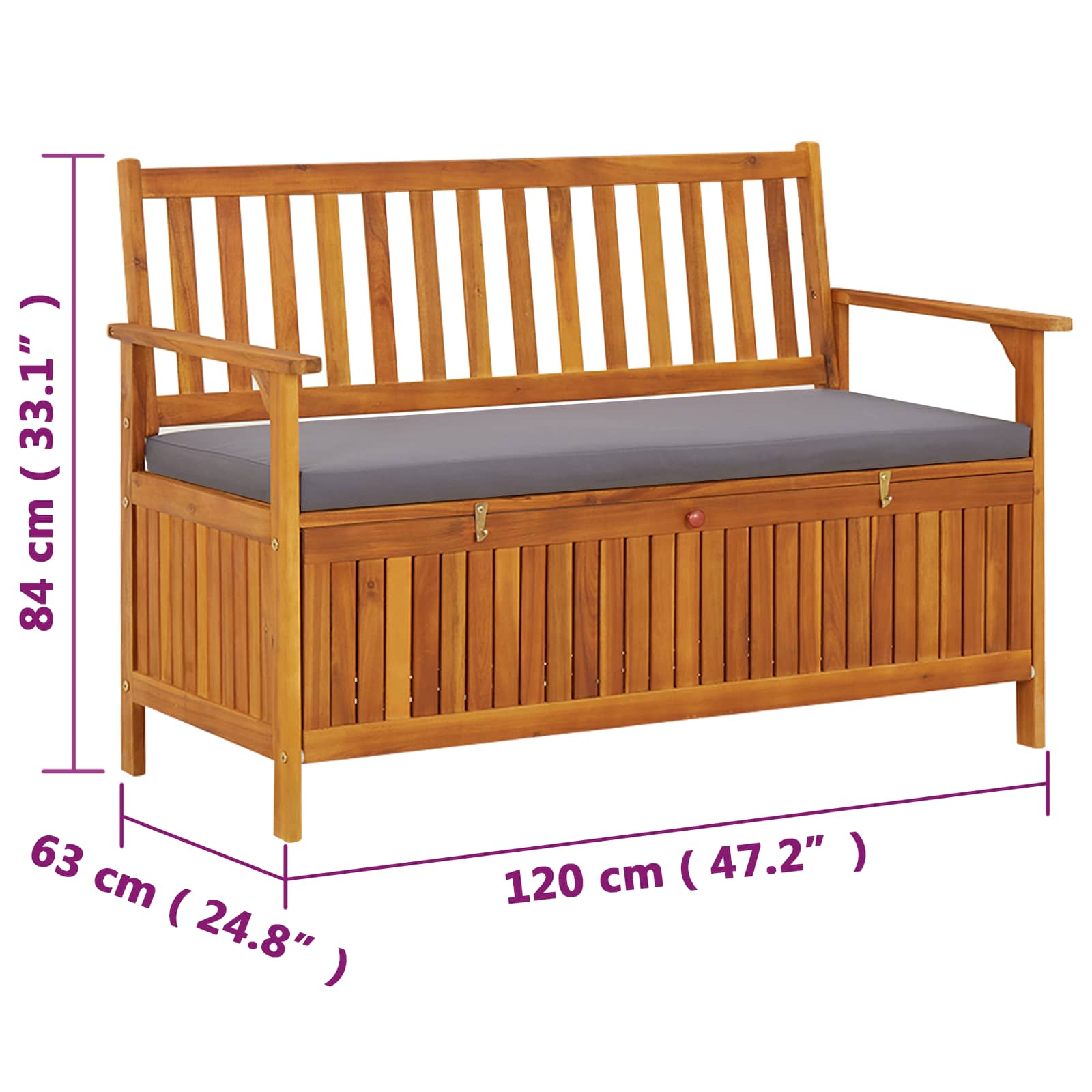 vidaXL Gartenbank mit Stauraum 120 cm Massivholz Akazie – Bild 20