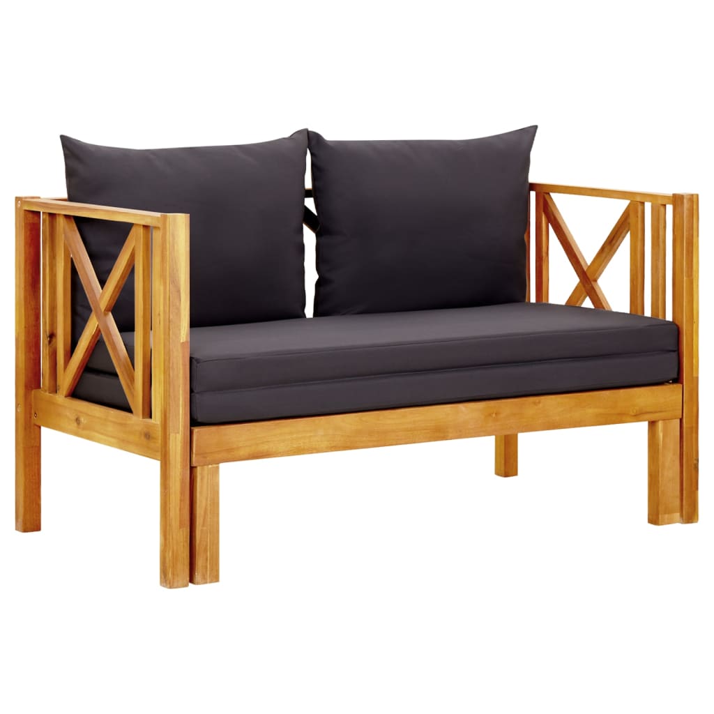 vidaXL Banc de jardin 2 places et coussins 122 cm Bois d'acacia massif