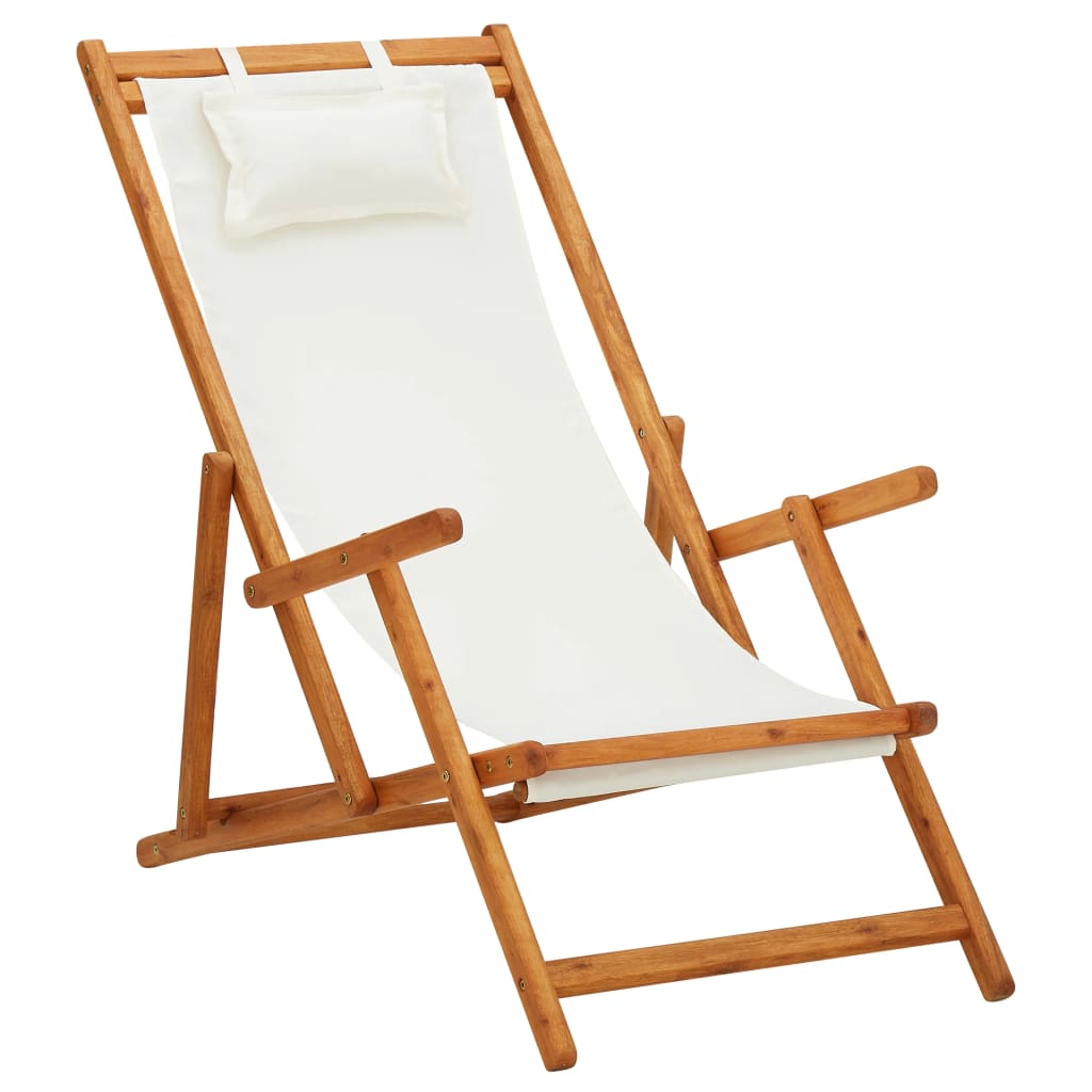 vidaXL Klappbarer Strandstuhl Eukalyptus Massivholz und Stoff Creme