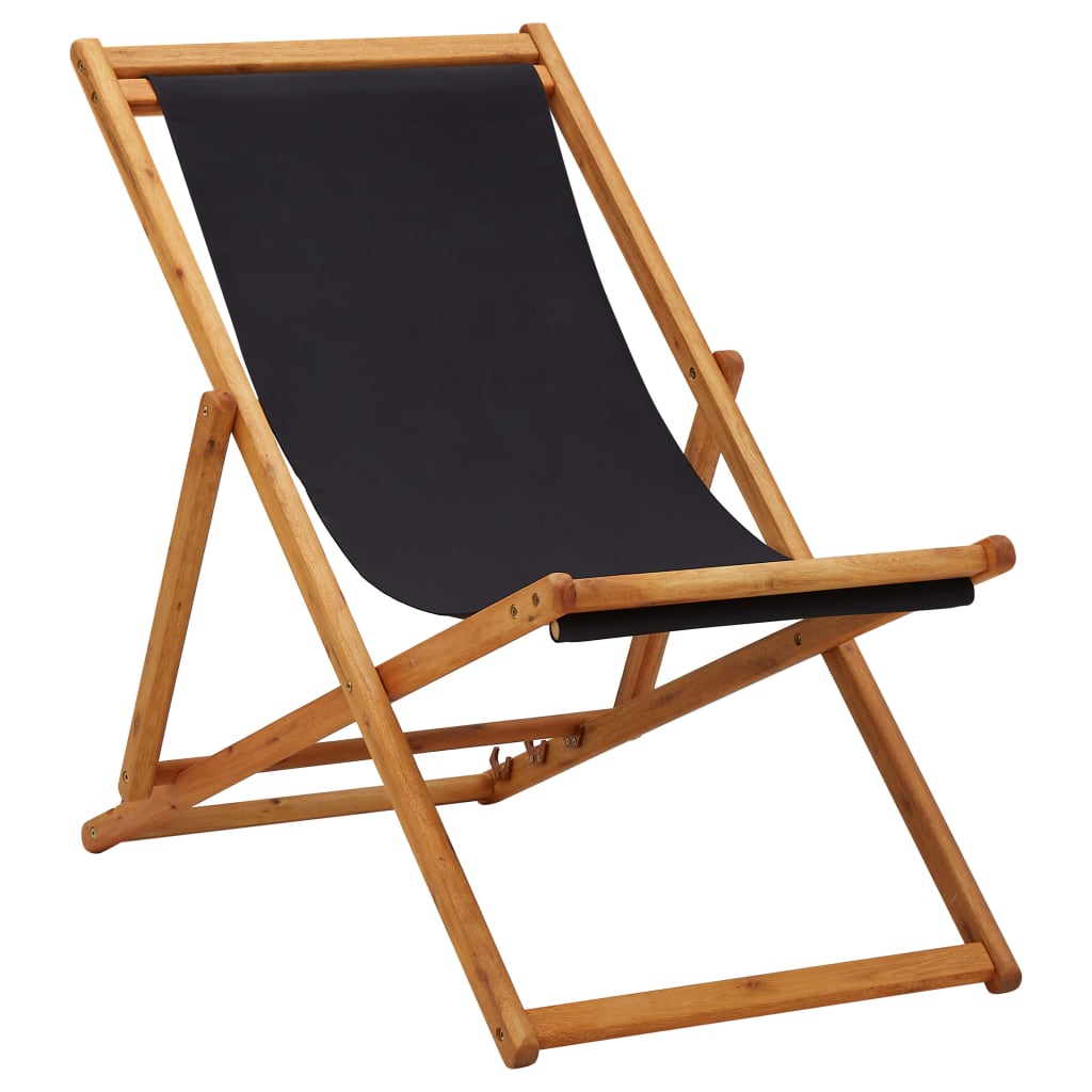 Photos - Garden Furniture VidaXL Folding Beach Chair Eucalyptus Wood and Fabric Black 