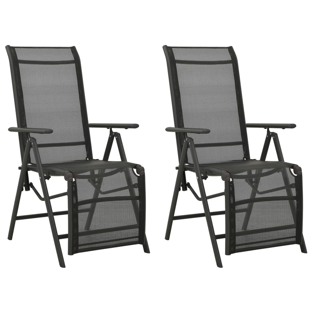 Reclining Garden Chairs 2Piece Textilene and Aluminium Black