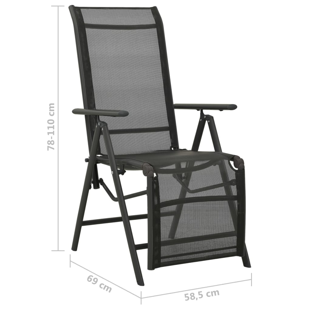  Sklápacie záhradné stoličky 2 ks hliník a textilén čierne