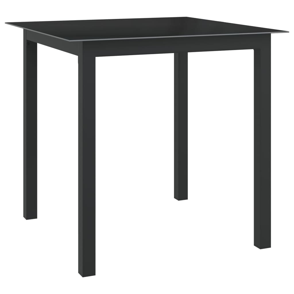 vidaXL Masă de grădină, negru, 80x80x74 cm, aluminiu și sticlă 80x80x74