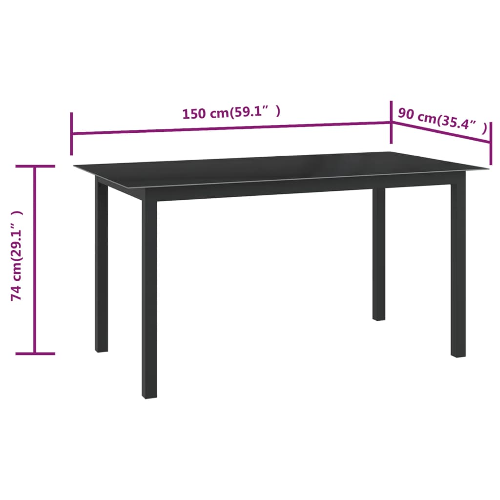 Gartentisch Schwarz 150x90x74 cm Aluminium und Glas kaufen