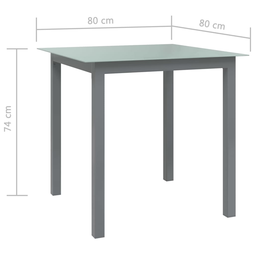 Világosszürke alumínium és üveg kerti asztal 80 x 80 x 74 cm 