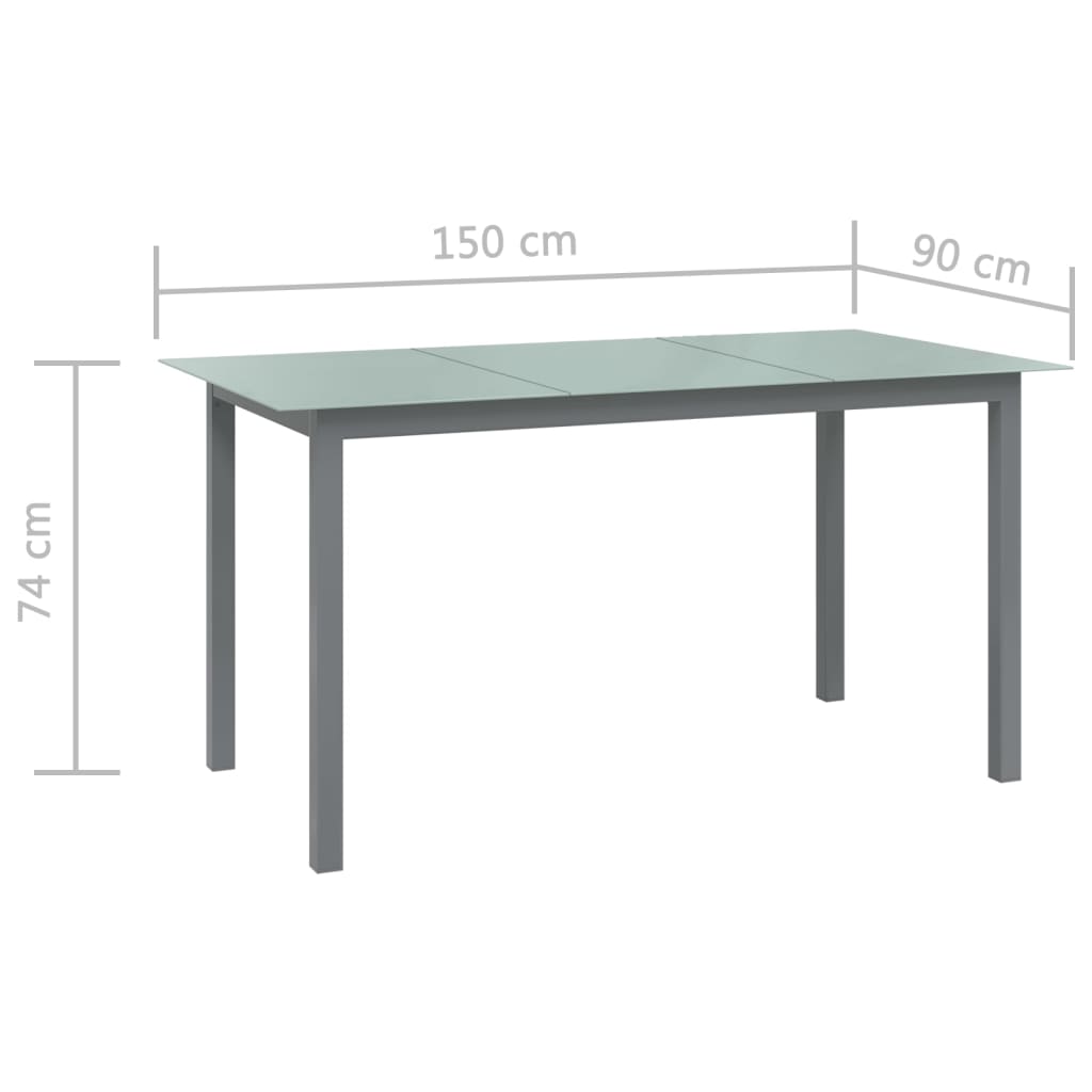 Világosszürke alumínium és üveg kerti asztal 150 x 90 x 74 cm 