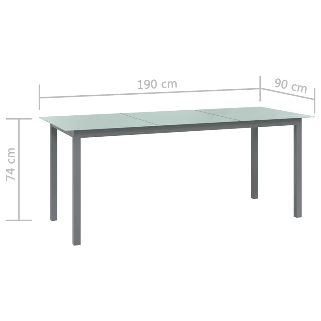 Világosszürke alumínium és üveg kerti asztal 190 x 90 x 74 cm 