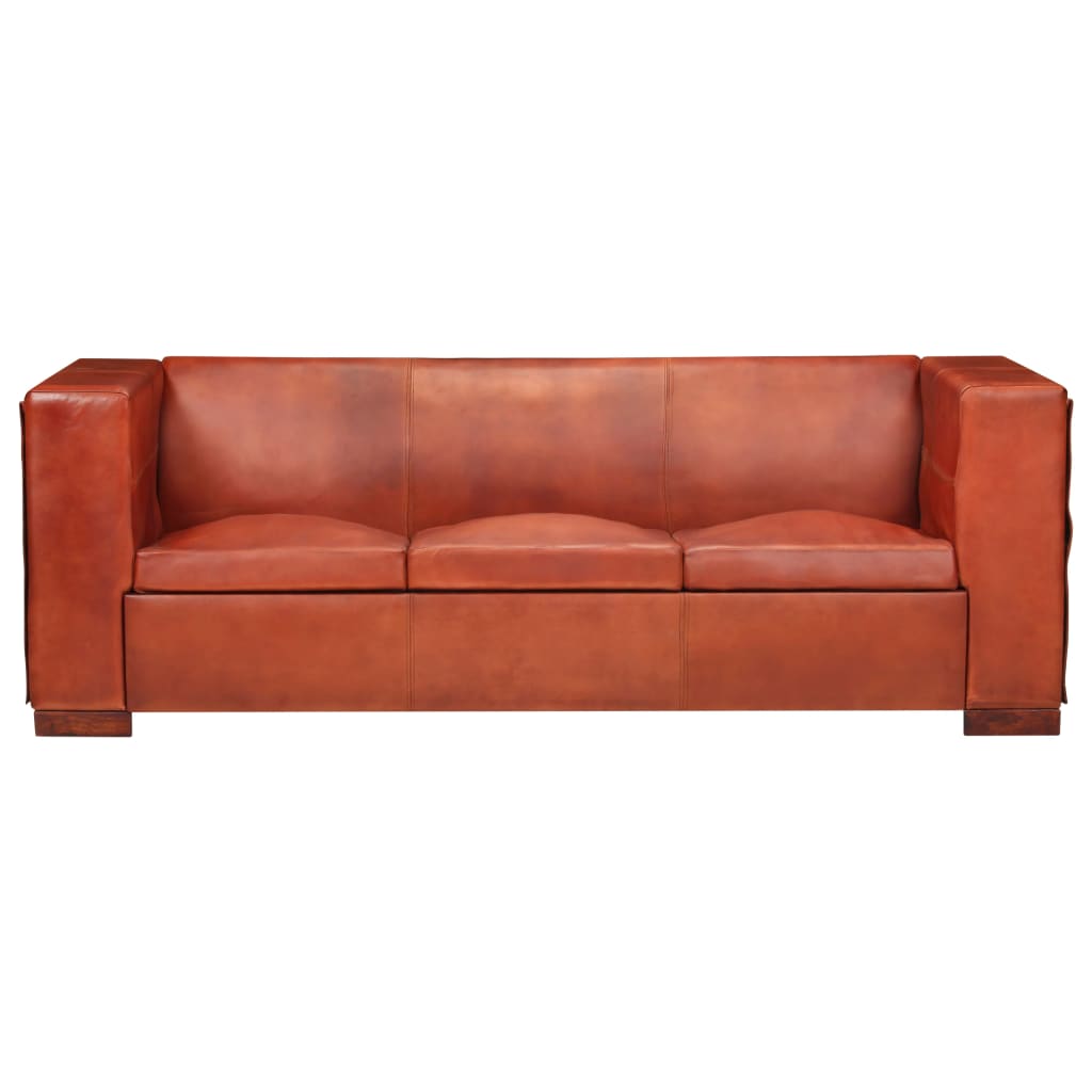 vidaXL 3-osobowa sofa, ciemnobrązowa, skóra naturalna