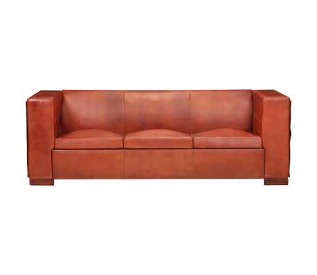 vidaXL 3-osobowa sofa, ciemnobrązowa, skóra naturalna