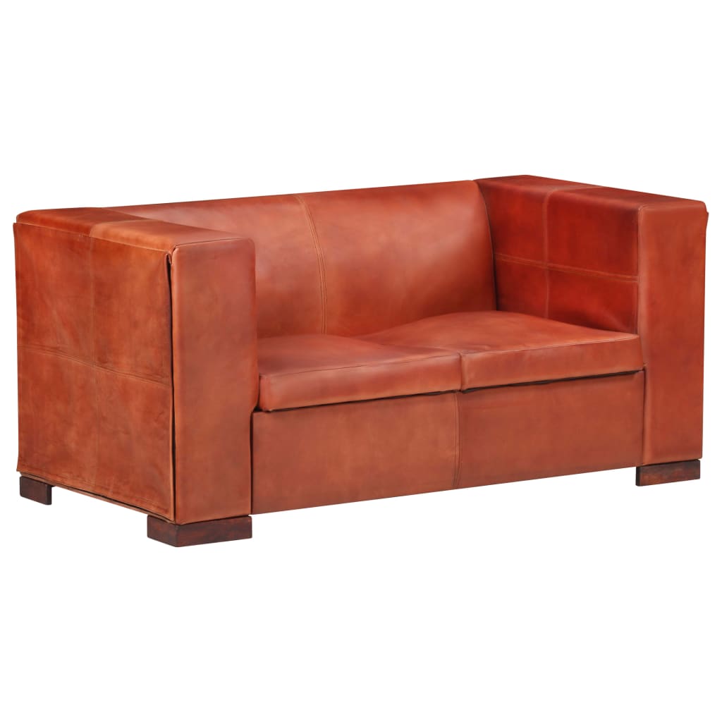 325113 vidaXL 2-Seater Sofa Dark Brown Real Leather