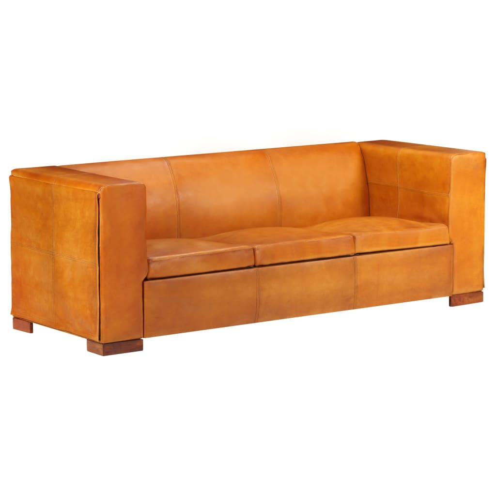 325115 3-Seater Sofa Tan Brown Real Leather