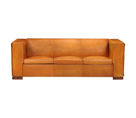 vidaXL 3-местен диван, жълтокафяв, естествена кожа