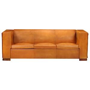 vidaXL Trivietė sofa, gelsvai rudos spalvos, tikra oda