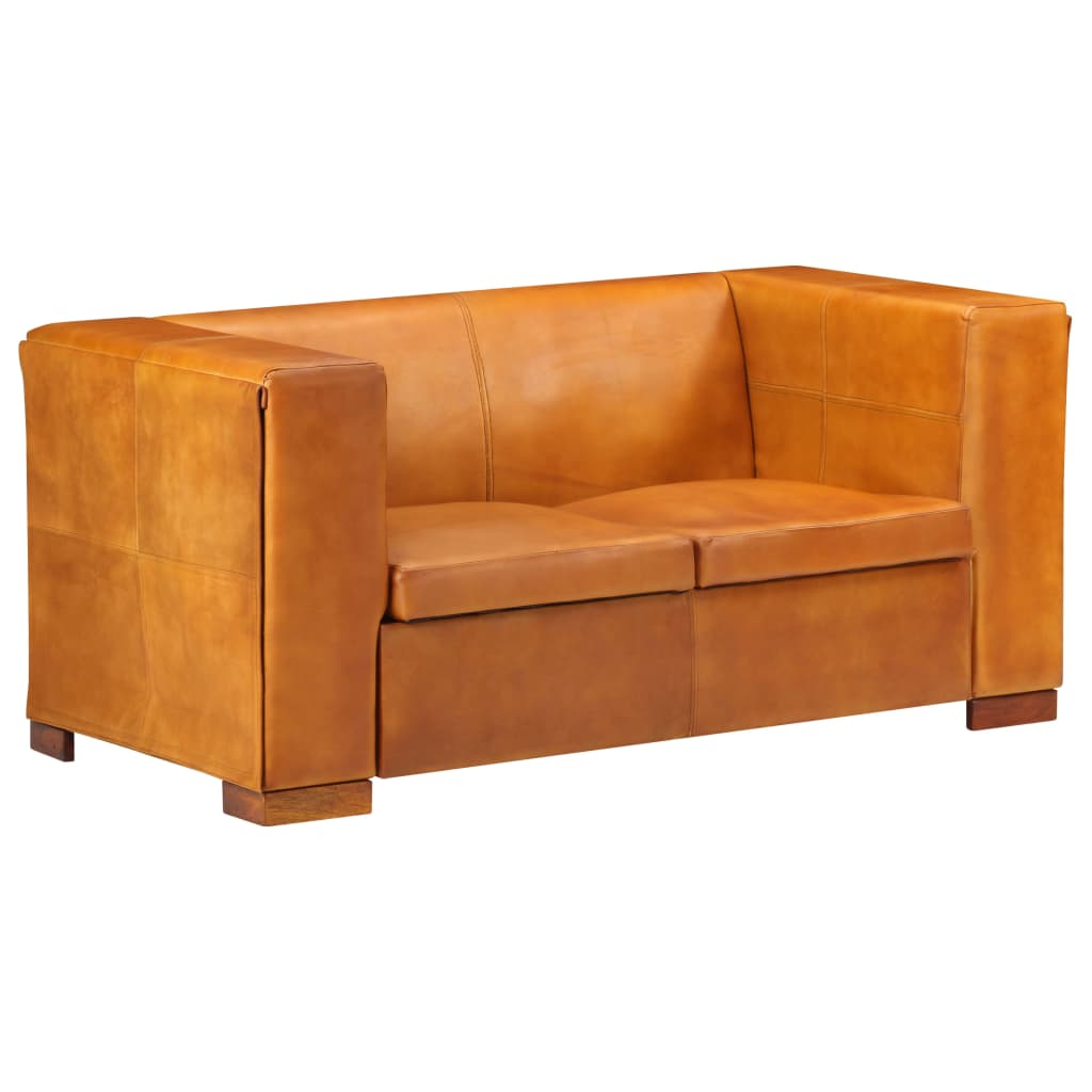 325116 vidaXL 2-Seater Sofa Tan Brown Real Leather