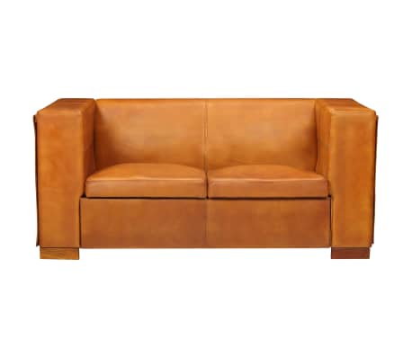 vidaXL divvietīgs dīvāns, dzeltenbrūna dabīgā āda