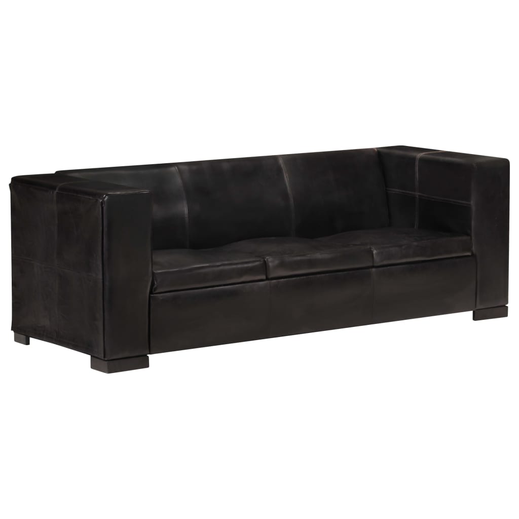 325118 3-Seater Sofa Black Real Leather