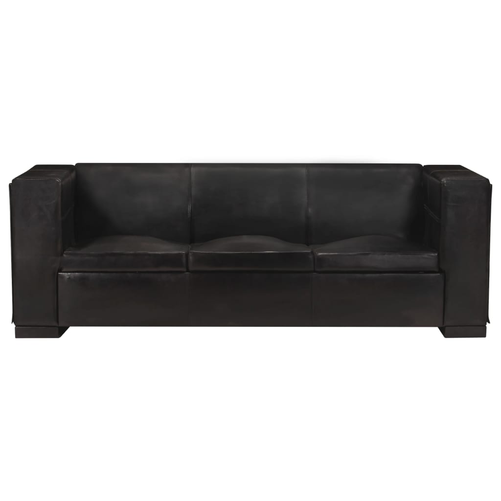 vidaXL 3-Sitzer-Sofa Schwarz Echtleder