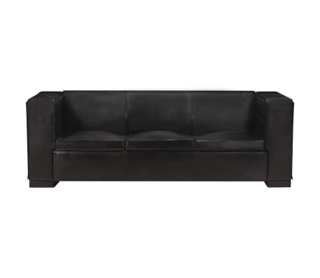vidaXL trīsvietīgs dīvāns, melna dabīgā āda