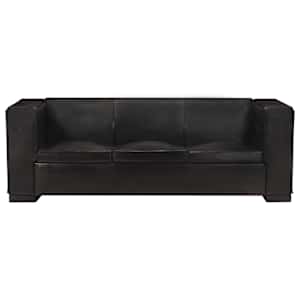 vidaXL Trivietė sofa, juodos spalvos, tikra oda