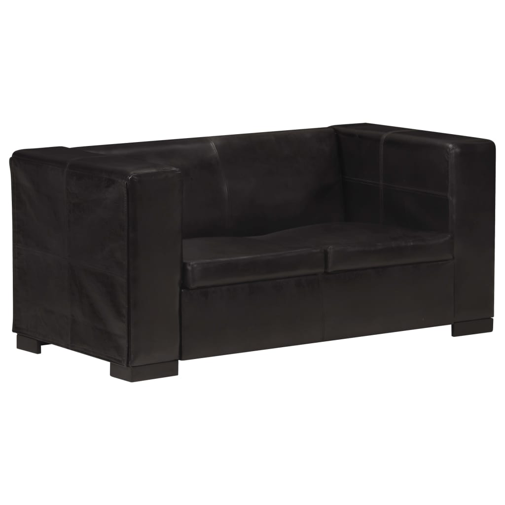 325119 2-Seater Sofa Black Real Leather