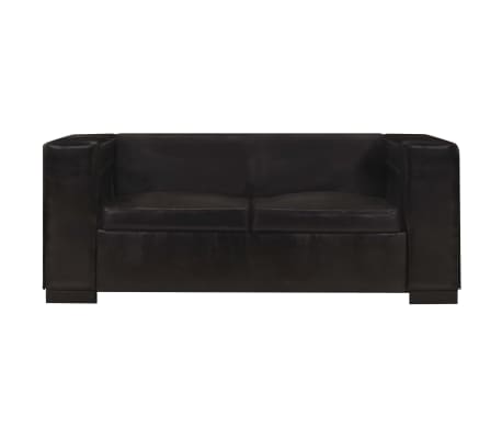 vidaXL fekete kétszemélyes valódi bőr kanapé